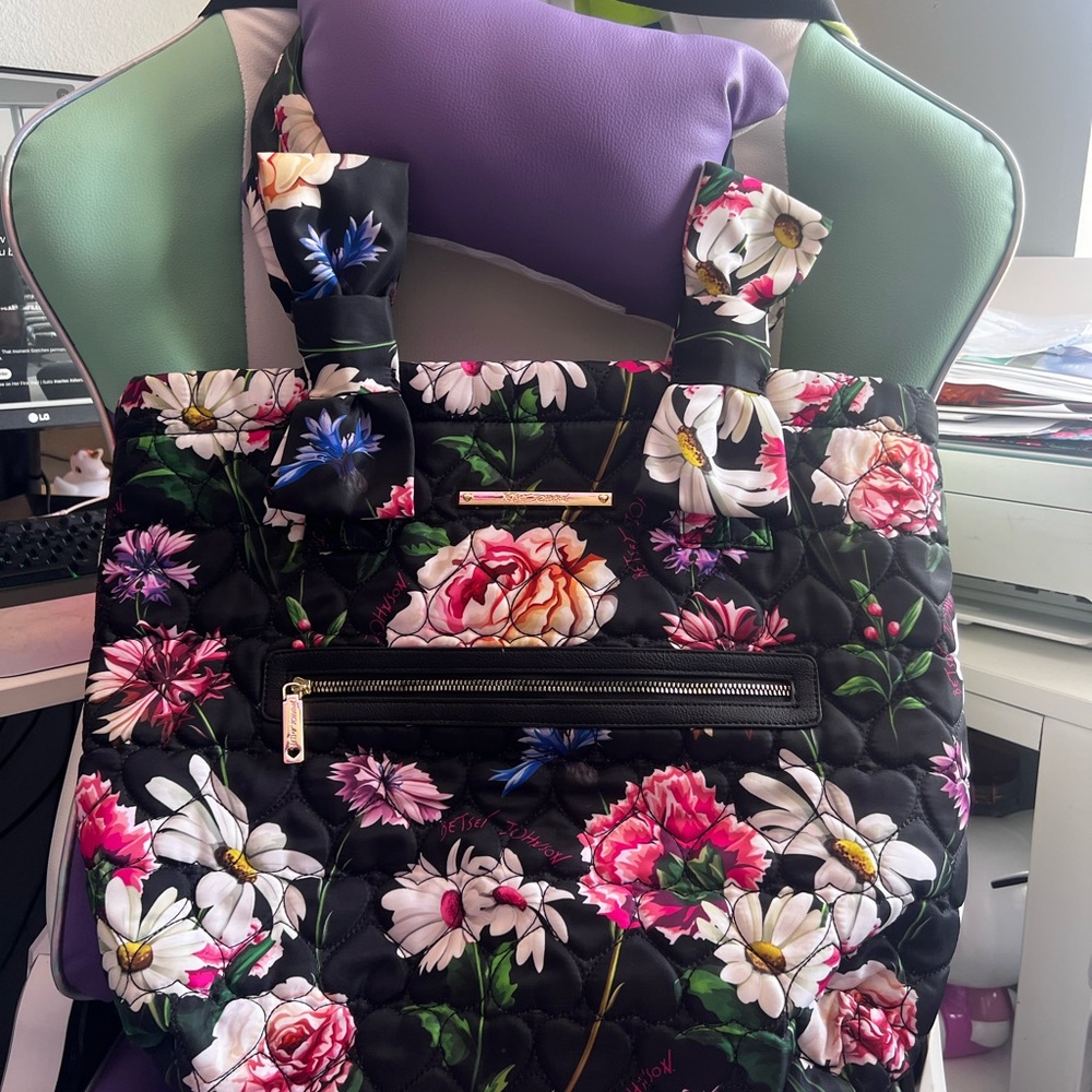 Betsey Johnson Black and Pink Floral Tote